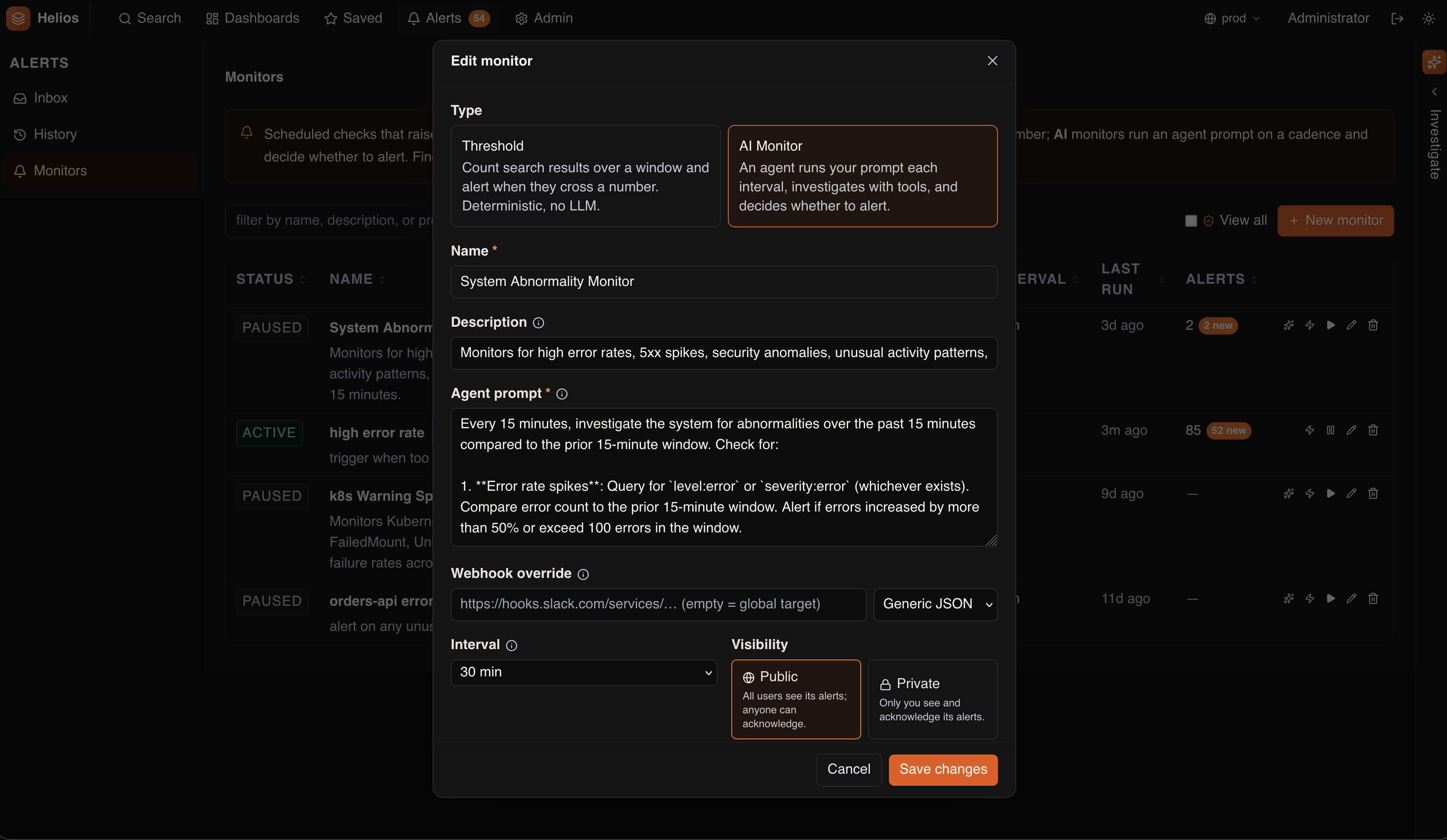 HeliosLogs AI monitor setup